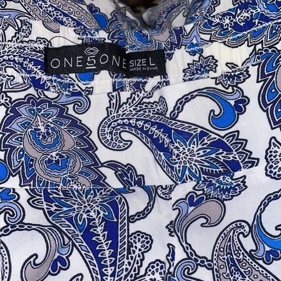 ONE5ONE Size Large Blue Paisley Front Pleats & Pockets Elastic Cinched at Ankle - Picture 6 of 6